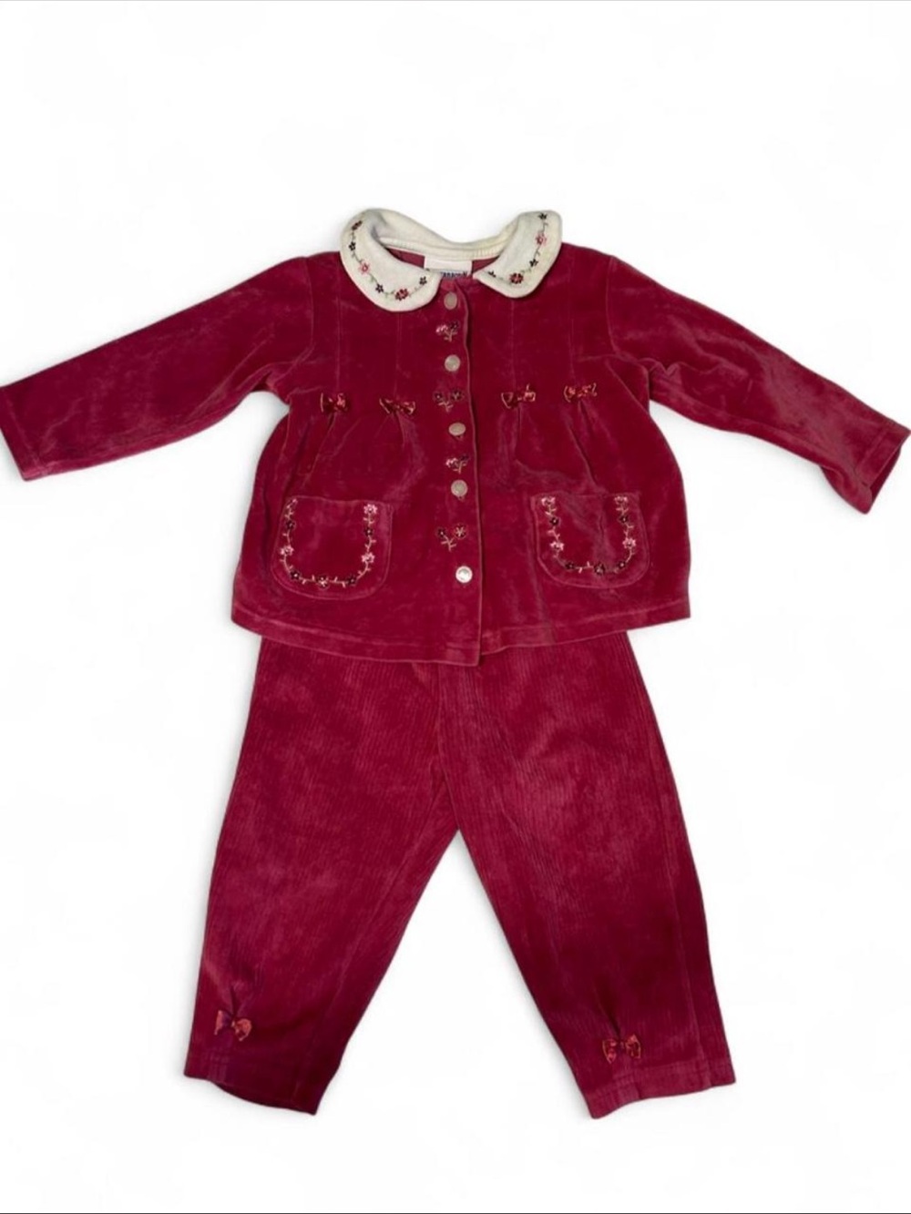 Buster Brown Pink Velour Two-Piece Outfit with Embroidered Collar